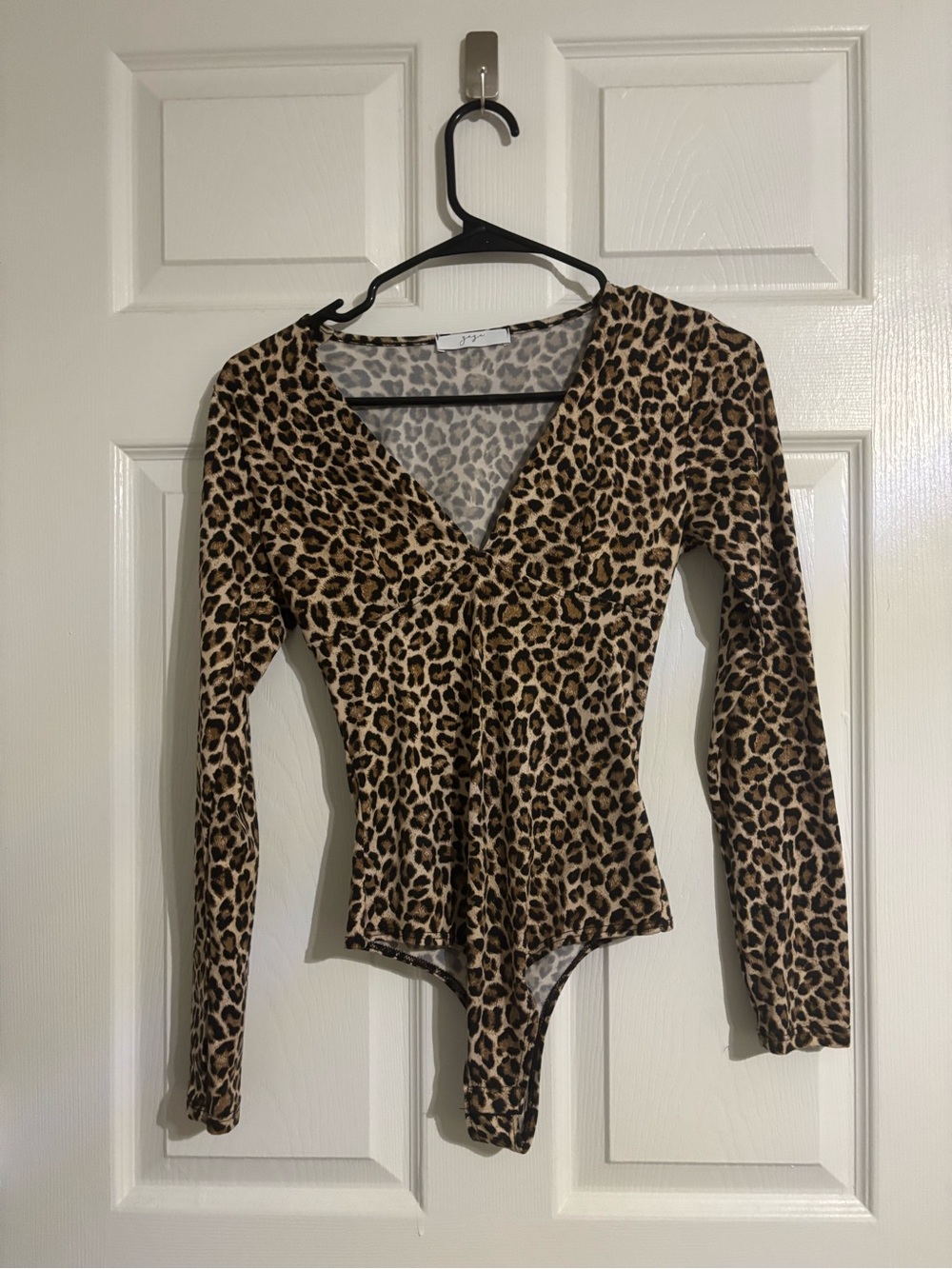 gaze Leopard Print V-Neck Long Sleeve Bodysuit - Brown/Black